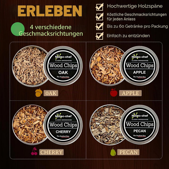 Cocktail Smoker Kit, MKNZOME Whiskey Smoker Kit mit 4 Geräuchertem Cocktail Raucher Kit Sägemehl Vat
