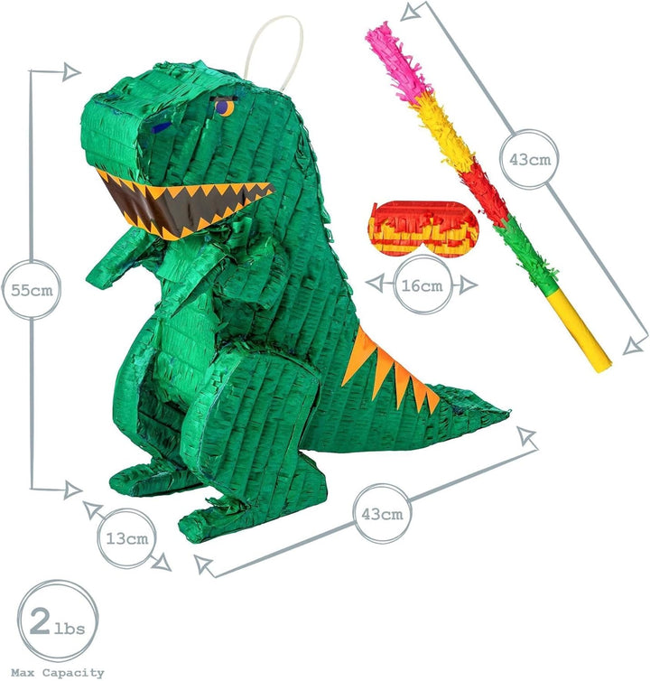 Fax Potato - Pinatas Dinosaurier -Karton Pinata, Stick Und Augenbinde - W43cm X D13cm X H55cm - Grün