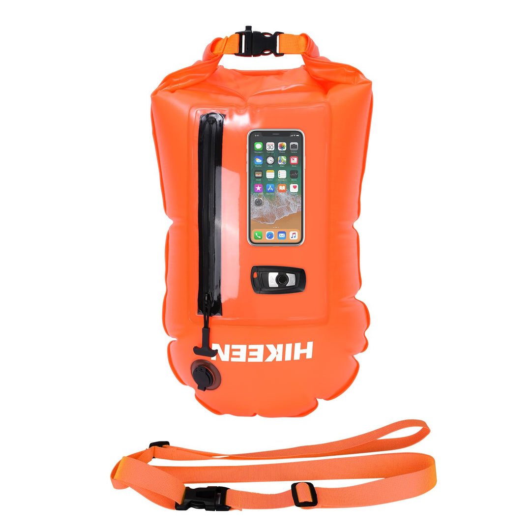 BOOSTEADY Schwimmboje, Trockensack Boje Schwimmen Aufblasbare Trockentasche Swimming Buoy mit Handyt