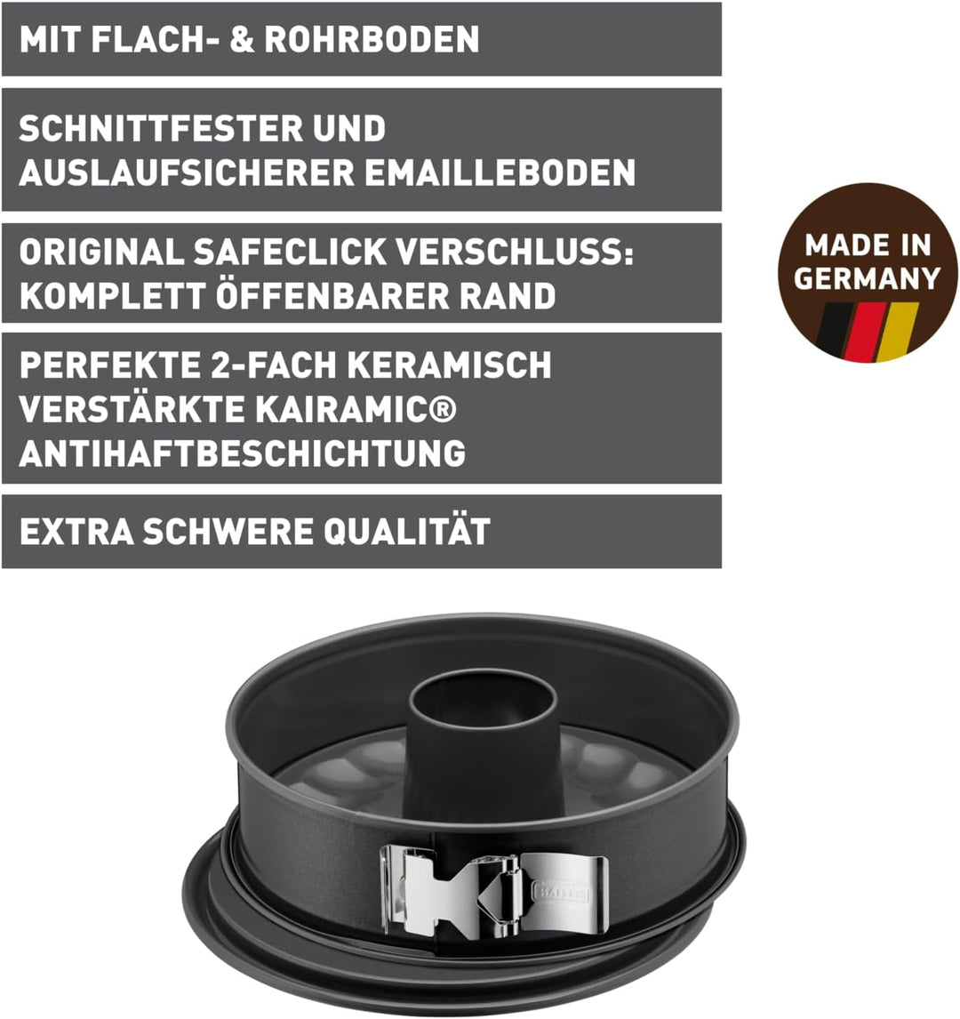 Original Kaiser La Forme Plus Springform 28 cm rund, 2 Böden, Flach- und Rohrboden, SafeClick-Versch