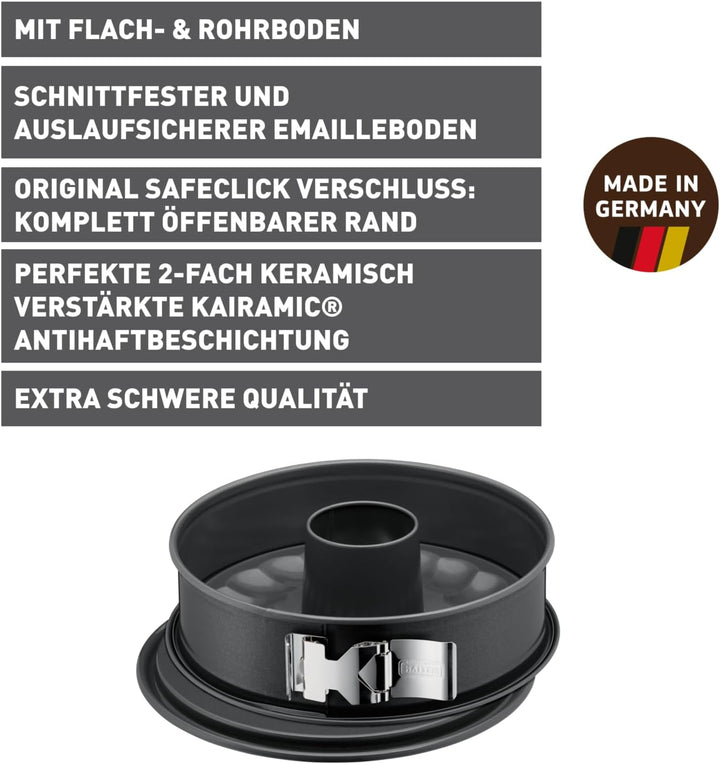 Original Kaiser La Forme Plus Springform 28 cm rund, 2 Böden, Flach- und Rohrboden, SafeClick-Versch