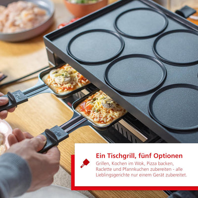 Solis Tischgrill 5 in 1 Table Grill 791 - Raclette + Grill + Wok + Pizza Grill + Crêpes - Raclette f
