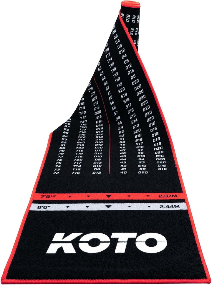 KOTO - Dartteppich Check Out 285 x 60 cm, Dartmatte, rutschfeste Unterseite, 4 Wurflinien 285x60cm,