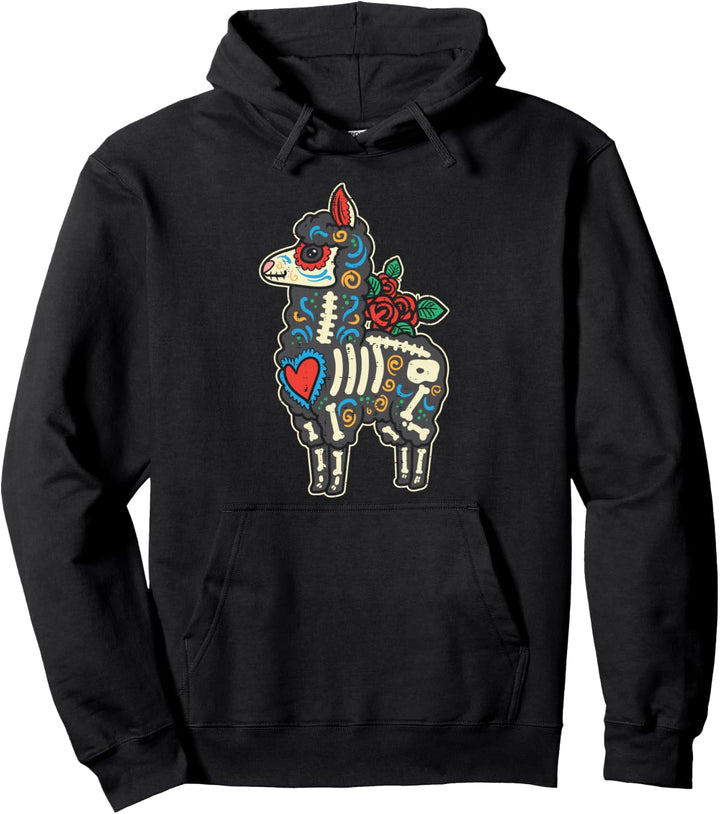 Sugar Skull Lama Alpaka Dia De Muertos Mexican Halloween Pullover Hoodie