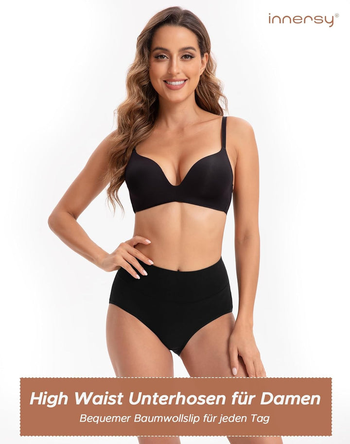 INNERSY Unterhosen Damen Baumwolle Stretch Slips Hohe Taille Weiche Unterwäsche Frauen 5er Pack XS S