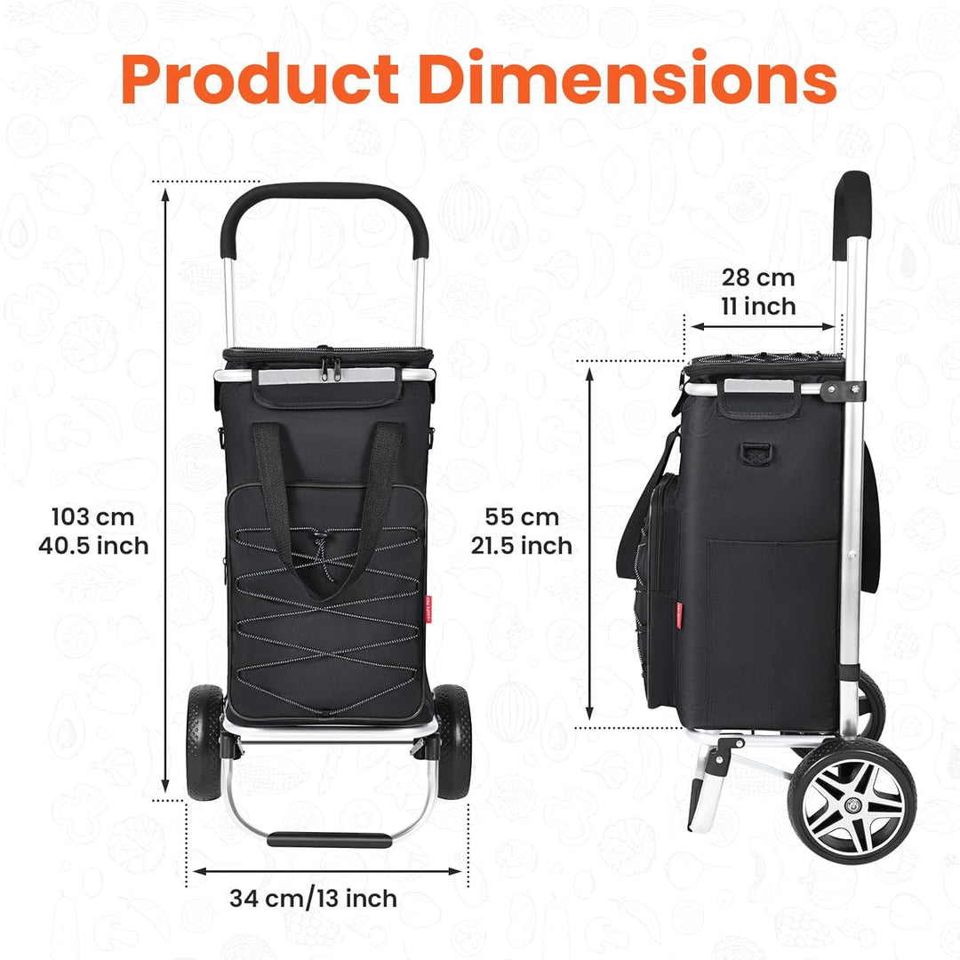 YEAUPE PRO 3in1 Einkaufstrolley mit Kühlfach, 50L Einkaufsroller mit Abnehmbarer Tasche, Max. 25kg B