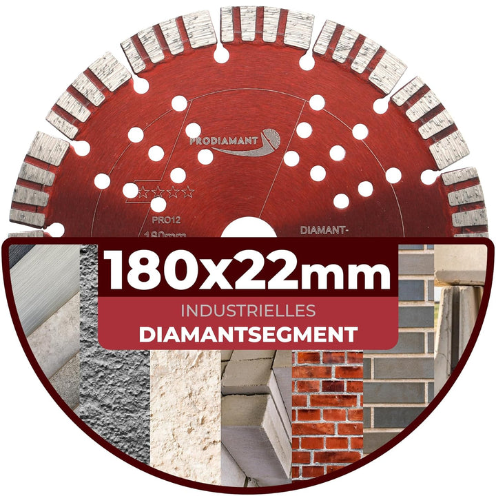PRODIAMANT Turbo Diamant-Trennscheibe Beton 180mm x 22,23 mm Segmenthöhe 12mm 180/22,23mm, 180/22,23