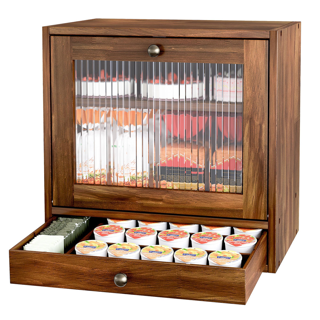 Alpeir Brotkasten Holz Gross 2 Etagen Brotbox mit Magnetisch Acryl Sichtfenster und Schublade, Ecke