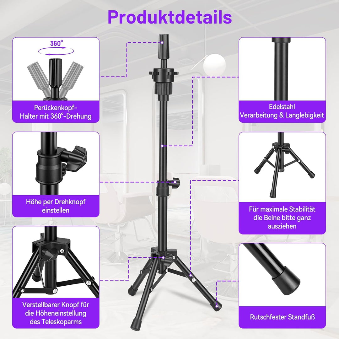TwoWin 24.8 Zoll (63cm) Perückenständer, Frisierkopf Ständer, Verstellbar Schaufensterpuppen kopfstä
