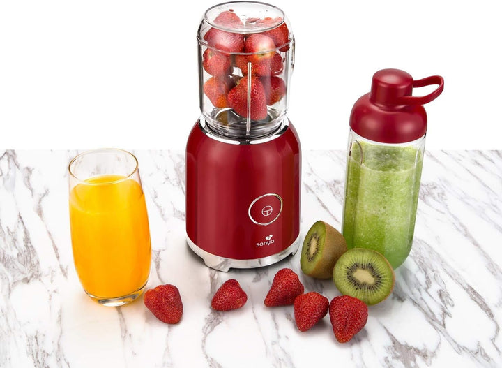 Senya Standmixer Smoothie mit 2 tragbaren Flaschen, Rot, Juicy Delight 250 W, 6 Klingen aus Edelstah