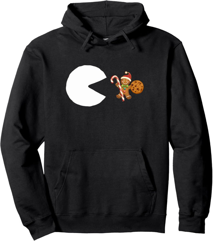 Christmas Snowball Eats Candy Cane Gingerbread Cookie Pullover Hoodie