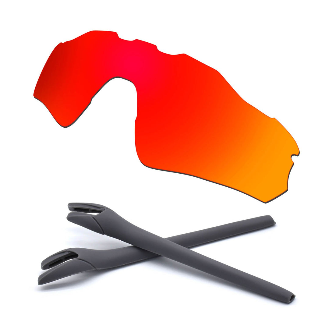 HKUCO For Oakleys Radar EV Path Red Polarized Replacement Lenses And Grey Earsocks Rubber Kit