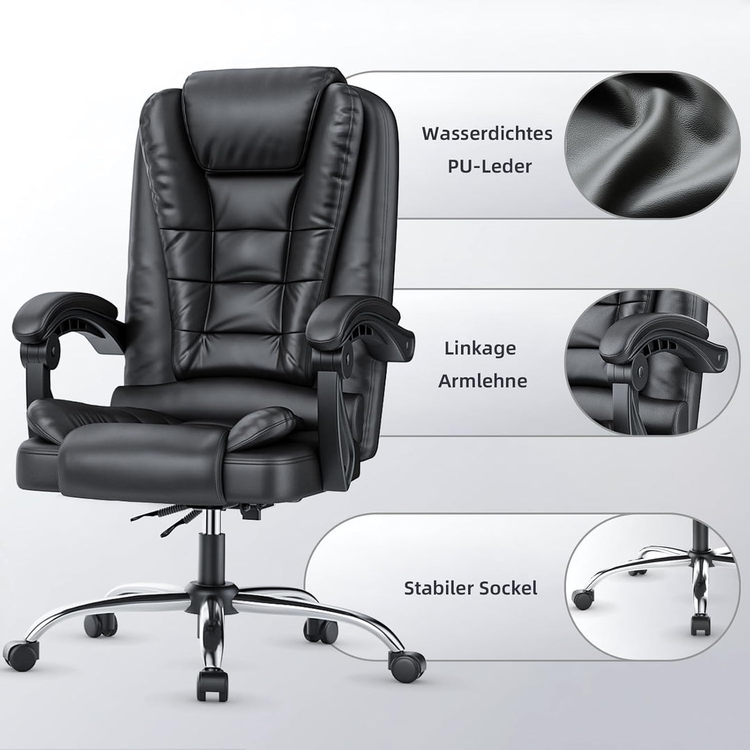 rattantree Ergonomischer Bürostuhl Mit Fussstütze, Schreibtischstuhl, PU Leder Computerstuhl mit Gep