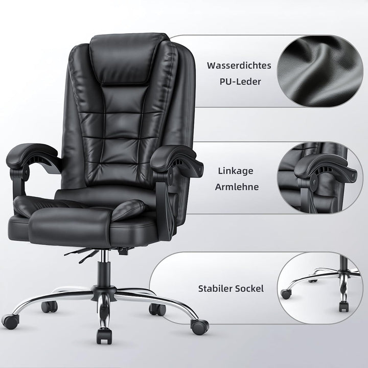 rattantree Ergonomischer Bürostuhl Mit Fussstütze, Schreibtischstuhl, PU Leder Computerstuhl mit Gep