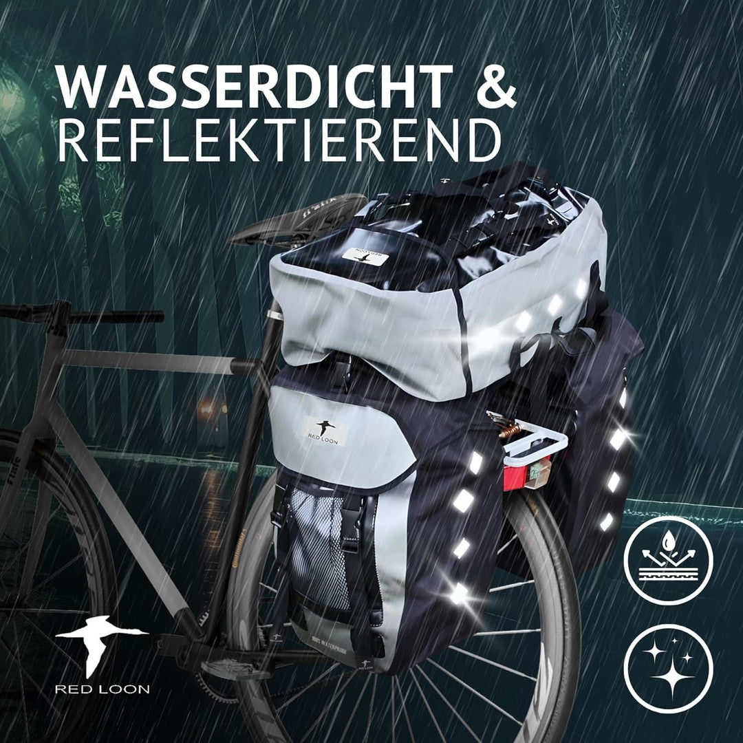 Red Loon 3er Set 2 x robuste Fahrradtasche aus LKW-Plane 1 x Fahrrad-Rucksack – wasserdichte Doppelp