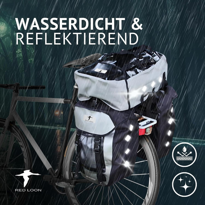 Red Loon 3er Set 2 x robuste Fahrradtasche aus LKW-Plane 1 x Fahrrad-Rucksack – wasserdichte Doppelp