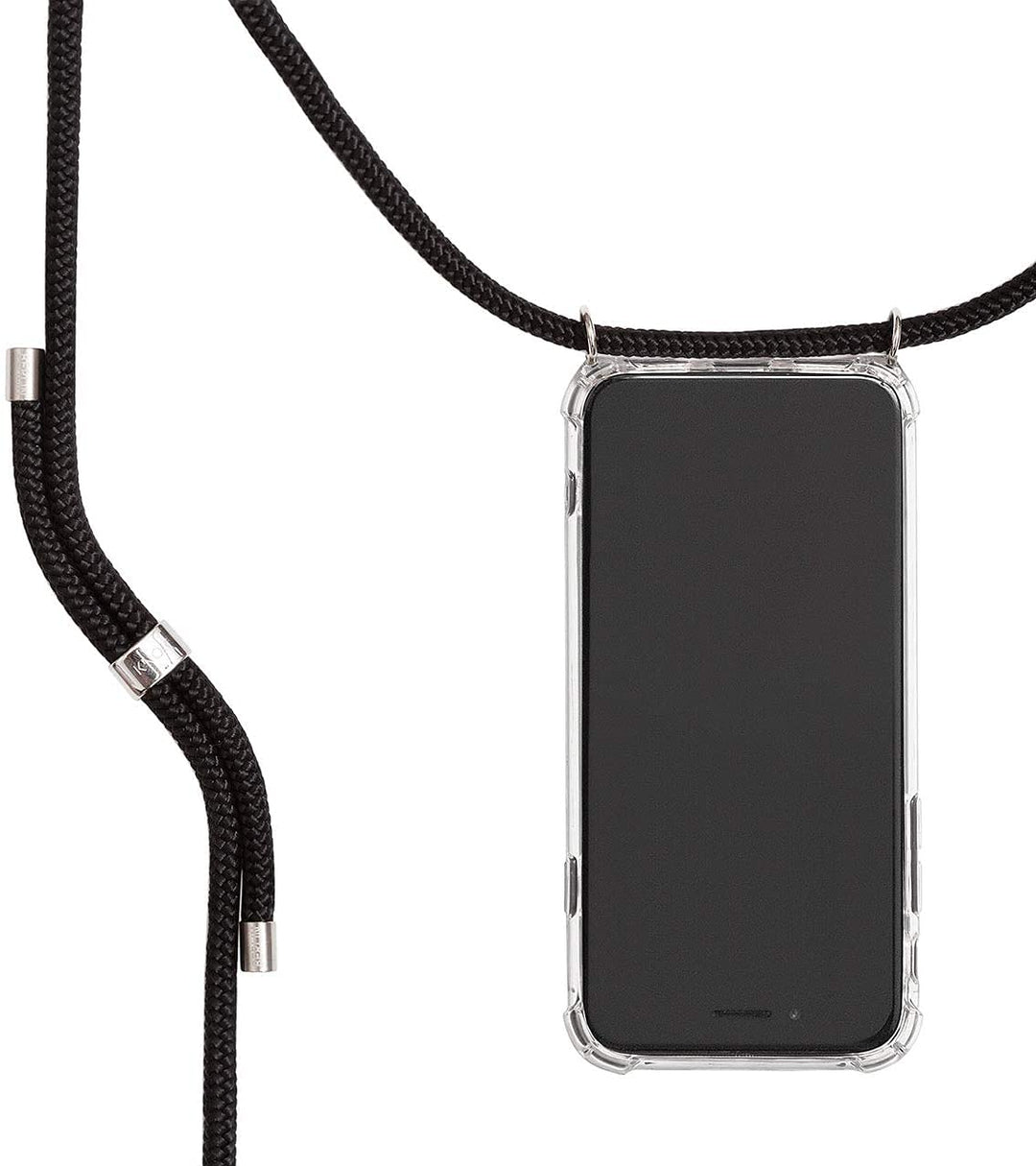 KNOK Premium Handykette für Apple iPhone 13 Pro, Schwarz/Silber, stossfest | Silikonhülle mit fest v