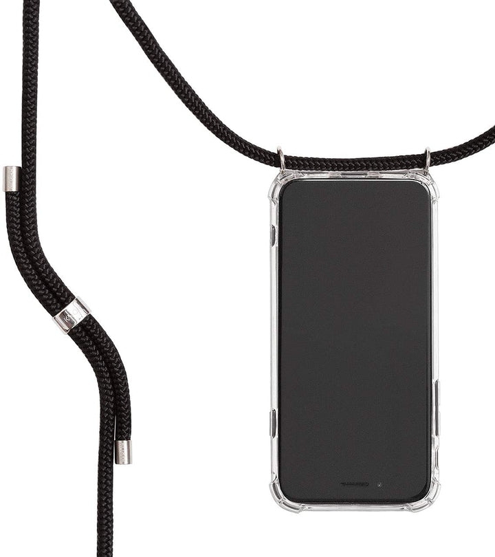 KNOK Premium Handykette für Apple iPhone 13 Pro, Schwarz/Silber, stossfest | Silikonhülle mit fest v