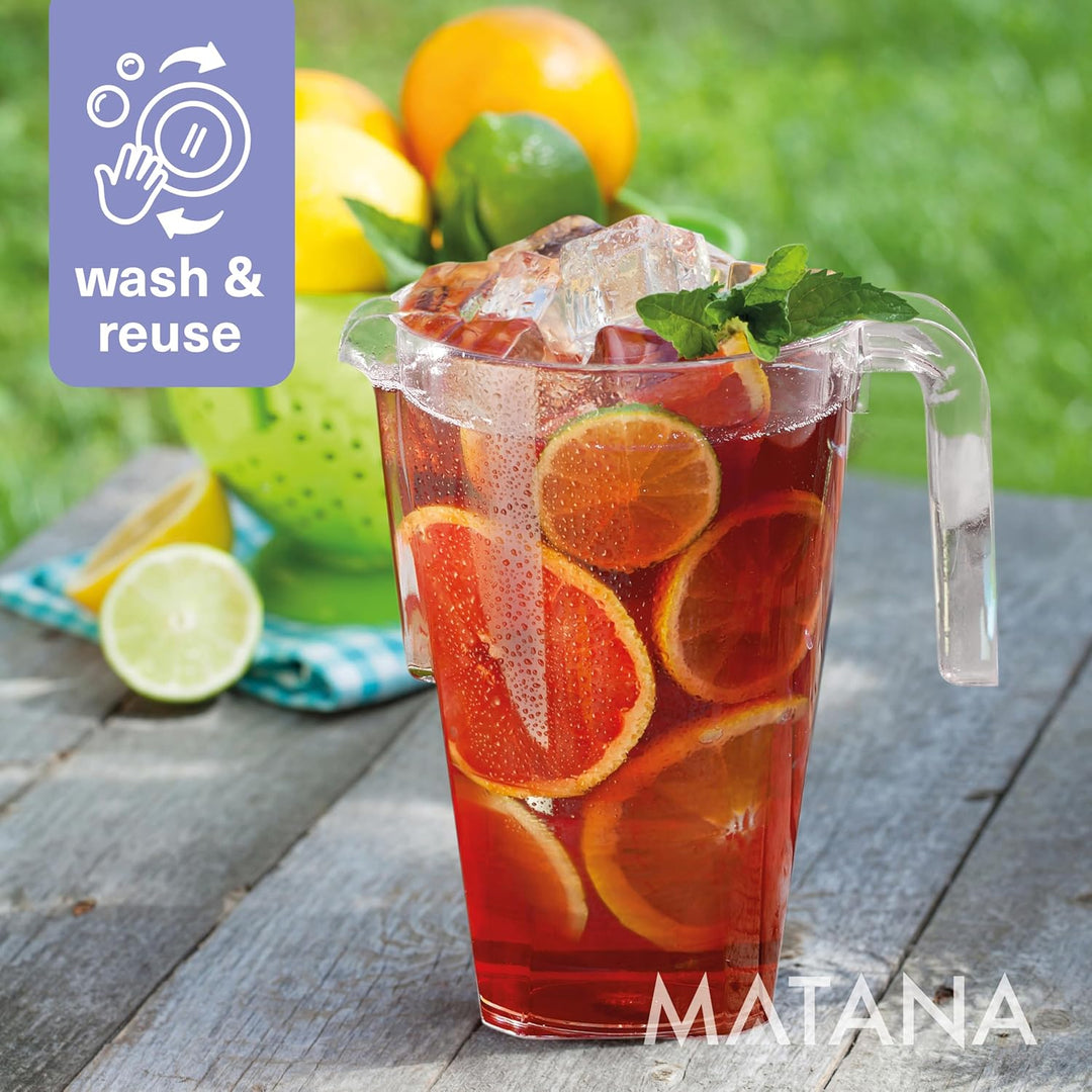 MATANA 12 Krug, Kunststoff (Durchsichtig, 1,5L) - Wasserkrug, Cocktail-Krug, Saftkanne, Wasserkanne,