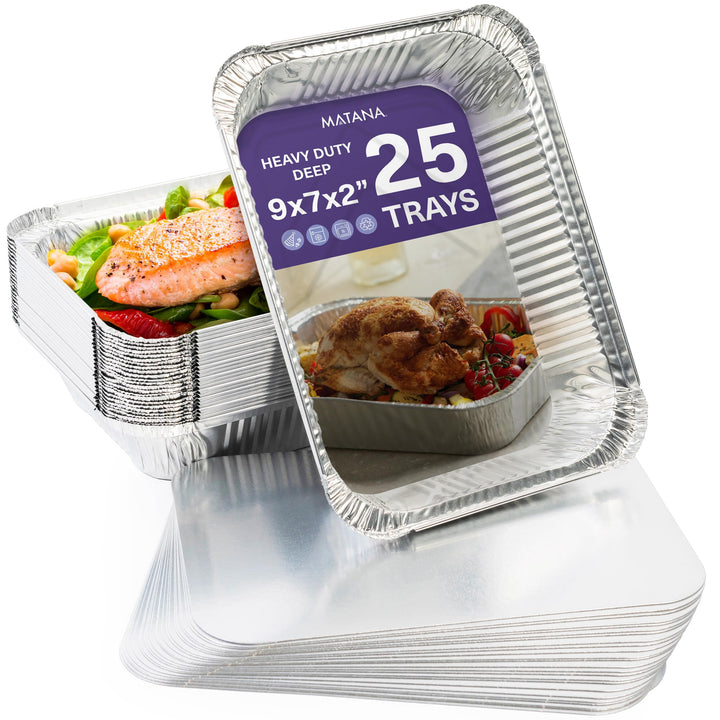 MATANA 25 Aluschalen mit Deckel – 22×17 cm (1200 ml), 4,2 cm tief | Schwerlast-Aluminium Backofen- &