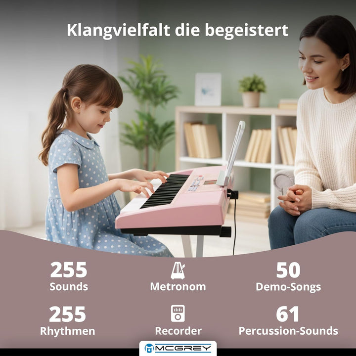 McGrey LK-6120-MIC Keyboard Set - Einsteiger-Keyboard mit 61 Leuchttasten - 255 Sounds und 255 Rhyth