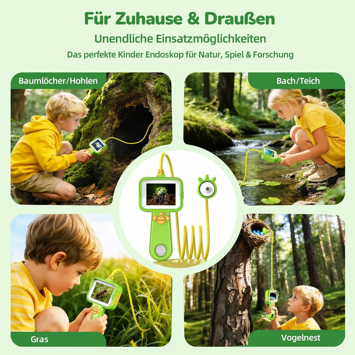 FINIBO Endoskopkamera Kinder – 2.4" Display Kids Endoscope, Spielzeug Endoskop mit Licht, Insekten B