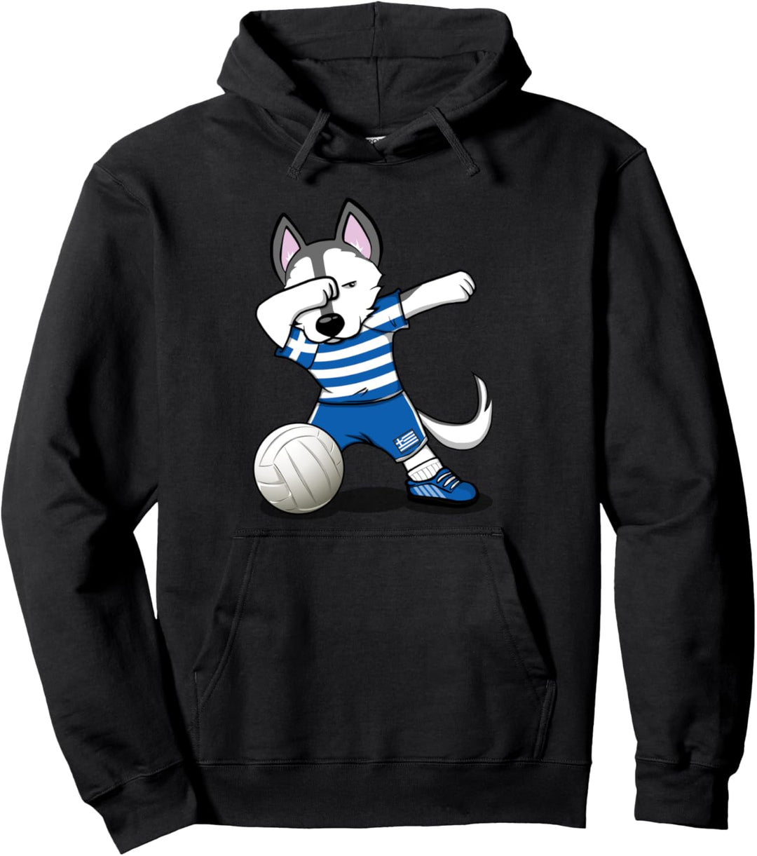 Dabbing Husky Griechenland Volleyball Griechische Flagge Pullover Hoodie