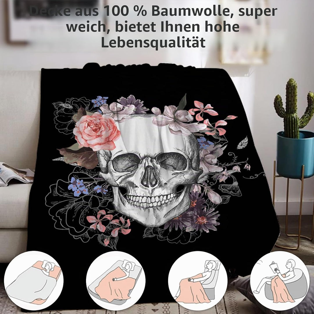 Halloween Decke Kuscheldecken Skelett Totenkopf Wohndecken Dicke Decke Winter warm Sofadecken Decke