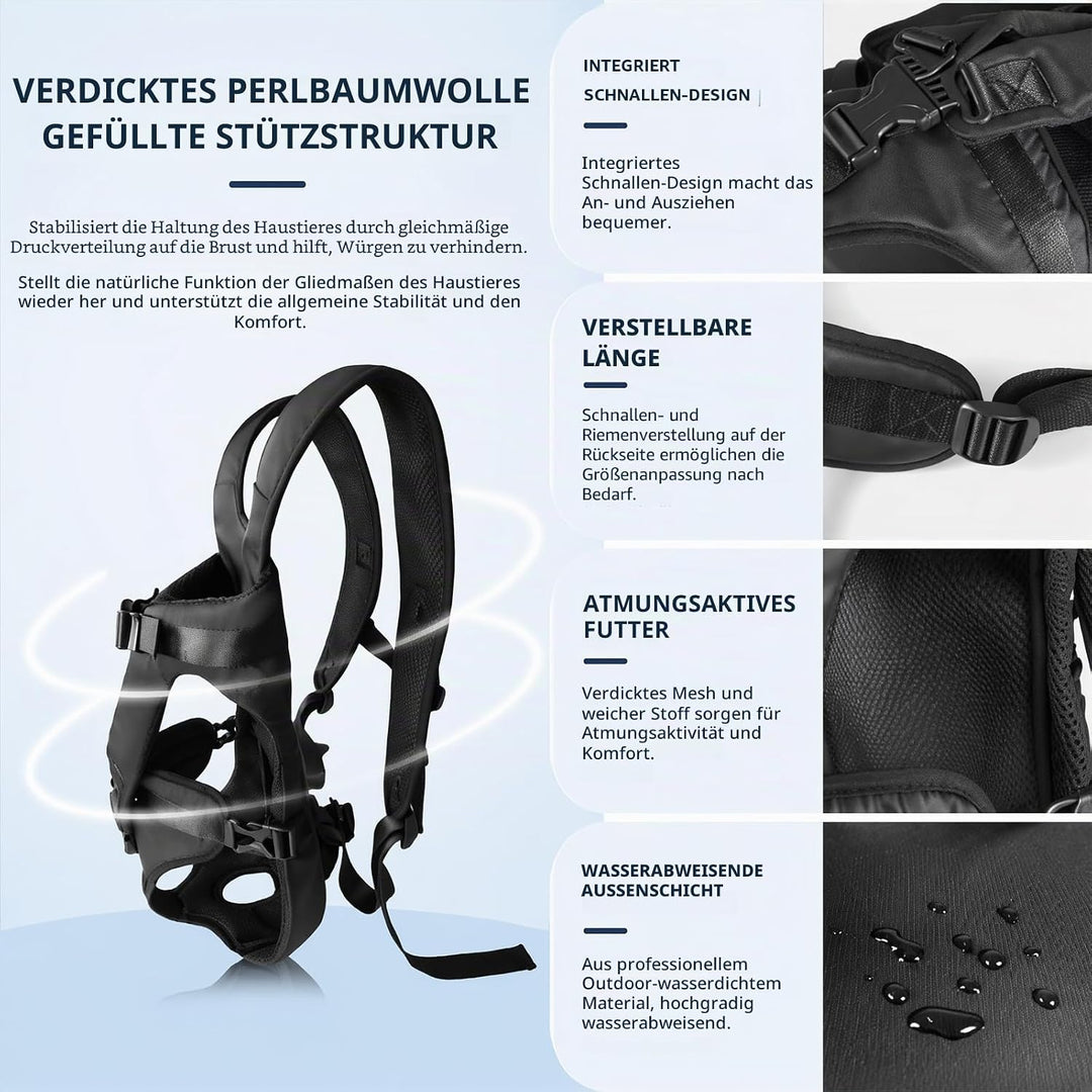 Hunderucksack bis 10kg, Verstellbarer Frontträger für Welpen &amp; kleine Hunde, Atmungsaktive Sicherhei