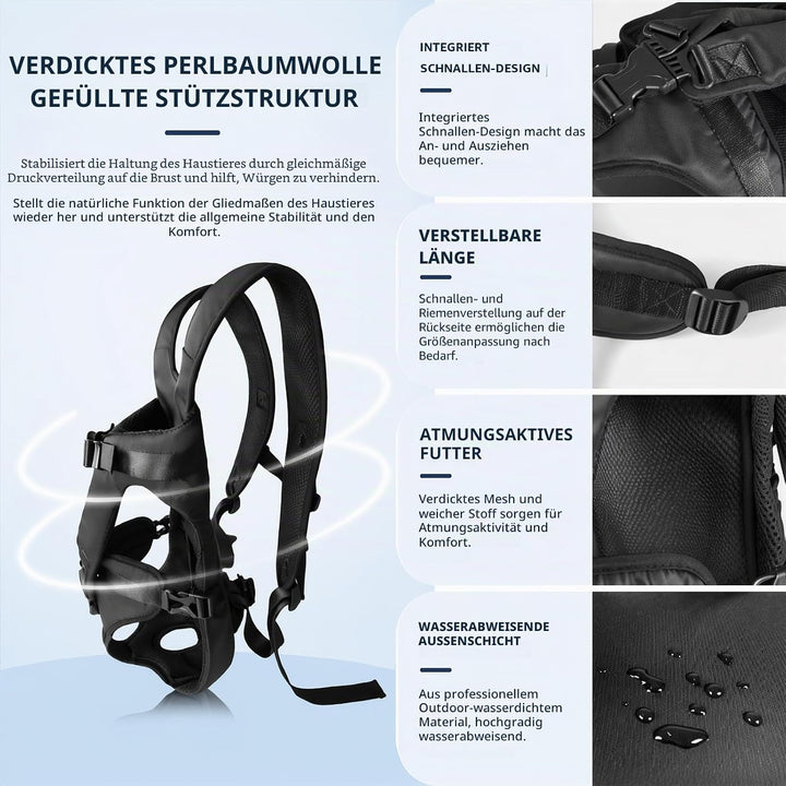 Hunderucksack bis 10kg, Verstellbarer Frontträger für Welpen &amp; kleine Hunde, Atmungsaktive Sicherhei
