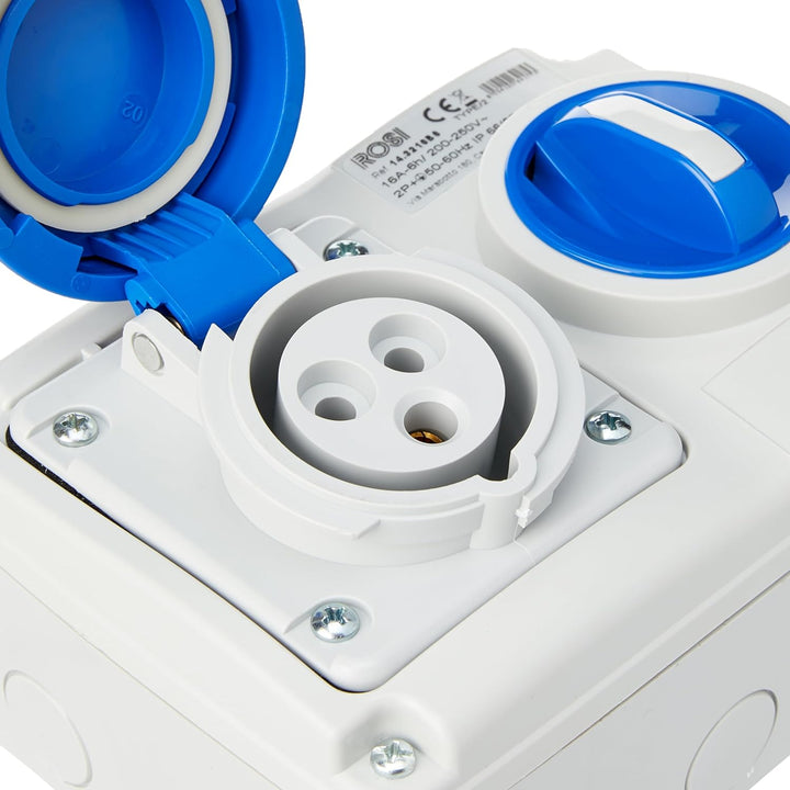ROSI Interlock Steckdose, Grau/Blau, 16a 2p+t ip67 16a 2p+t ip67 - blu Single, 16a 2p+t ip67 - blu S