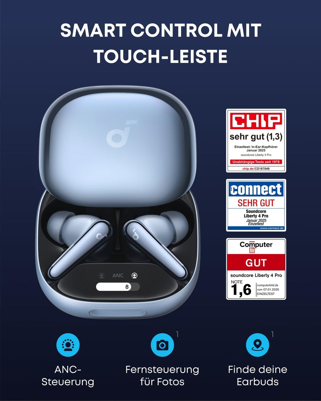 soundcore Liberty 4 Pro von Anker, Kabellose Noise Cancelling Kopfhörer, Earbuds mit 7 Sensoren, ANC