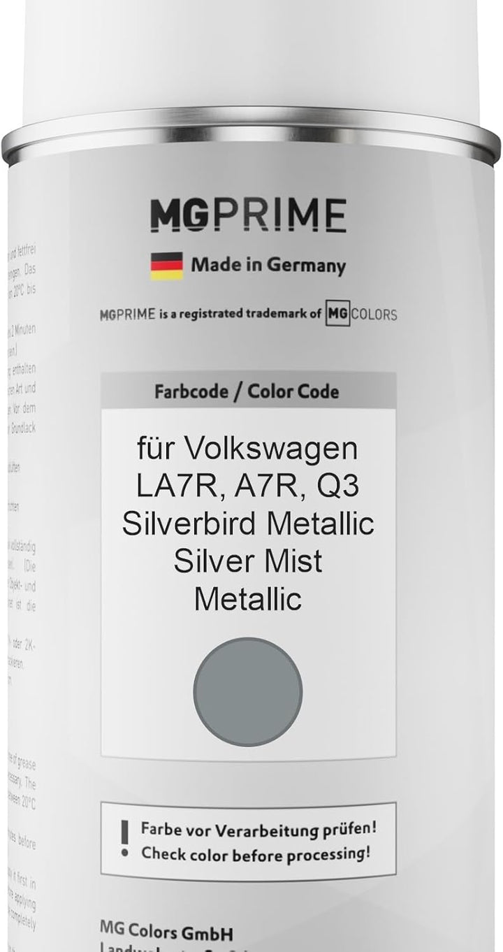 MG PRIME Autolack Sprühdosen Set für Volkswagen VW LA7R / A7R / Q3 Silverbird Metallic/Silver Mist M