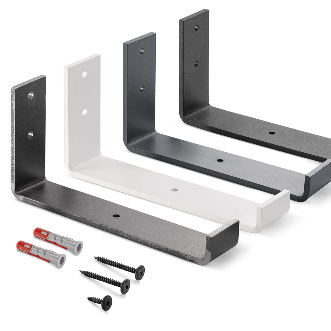 HOLZBRINK Metall Regalträger Regalhalter für Wandregal, Wandhalterung grau 200mm, 2 Stück, HLR-J-200