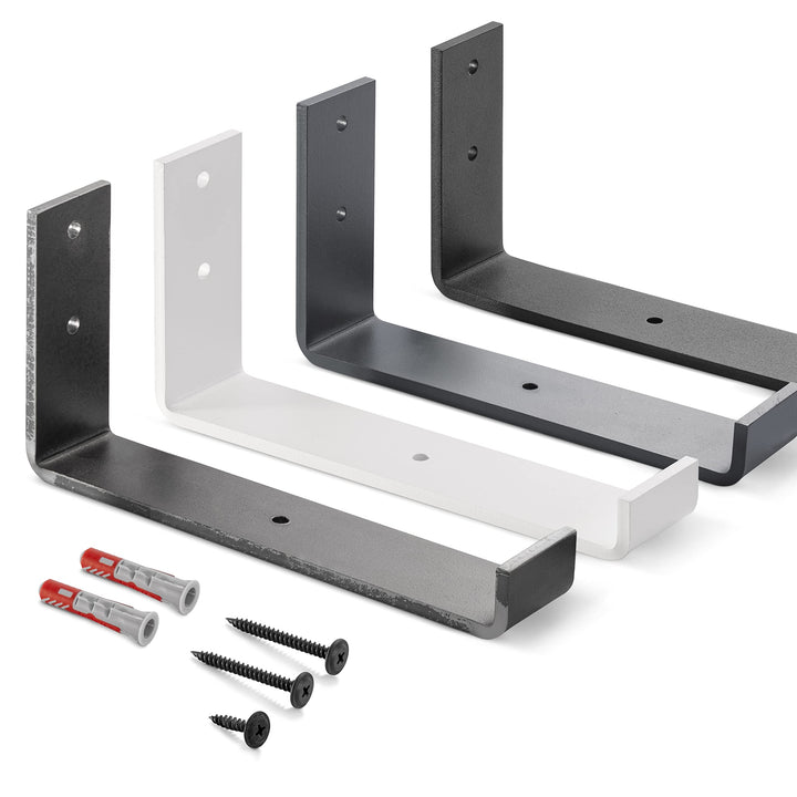 HOLZBRINK Metall Regalträger Regalhalter für Wandregal, Wandhalterung grau 200mm, 2 Stück, HLR-J-200