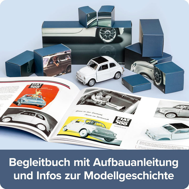 FRANZIS 67168 - Fiat 500 Adventskalender, Metall Modellbausatz im Massstab 1:38, inkl. Soundmodul un