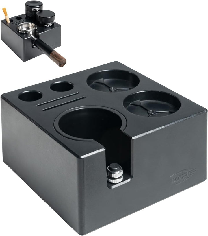 IKAPE Espresso-Tamper-Station – Schwarze Tamping-Station aus Kunststoff, Tamper-Halterung und Siebtr