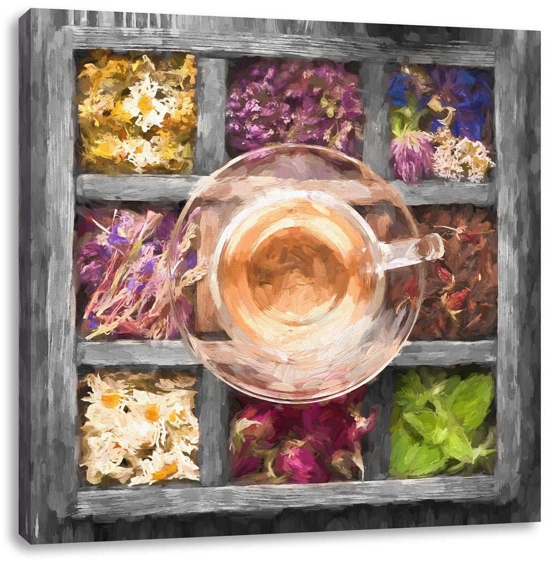 Pixxprint Teeglas als Leinwandbild Quadratisch/Grösse: 70x70 / Wandbild/Kunstdruck/fertig bespannt,