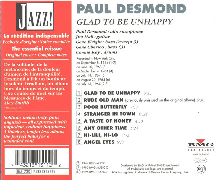 Glad to Be Unhappy, Audio-CD