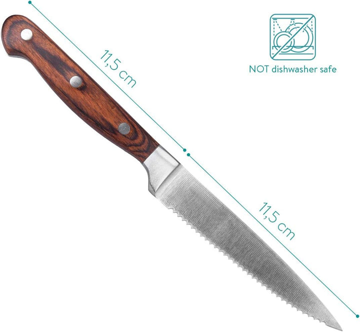 Navaris 6x Steakmesser Set mit Holzgriff - Besteck Messer 6-teilig - Besteckset aus Edelstahl und Ho