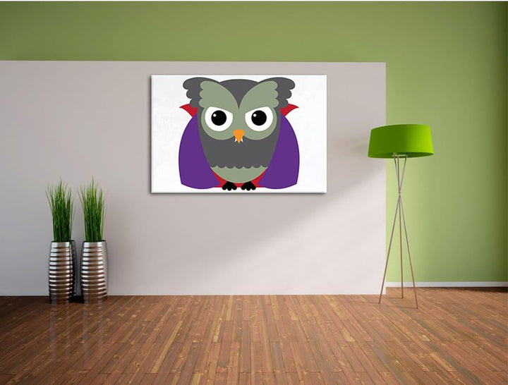 Vampir Eule weiss, Format: 100x70 auf Leinwand, XXL riesige Bilder fertig gerahmt mit Keilrahmen, Ku
