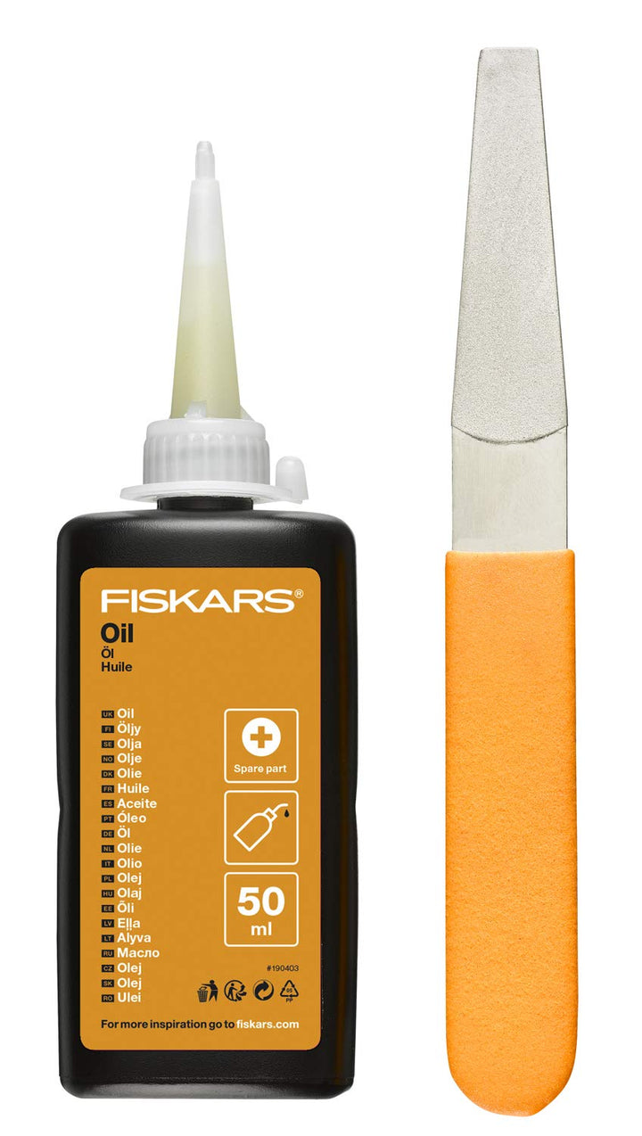 Fiskars Pflegeset für Gartenschneidgeräte, Mit Diamantfeile, Öl und Pflegeanleitung, 1001640