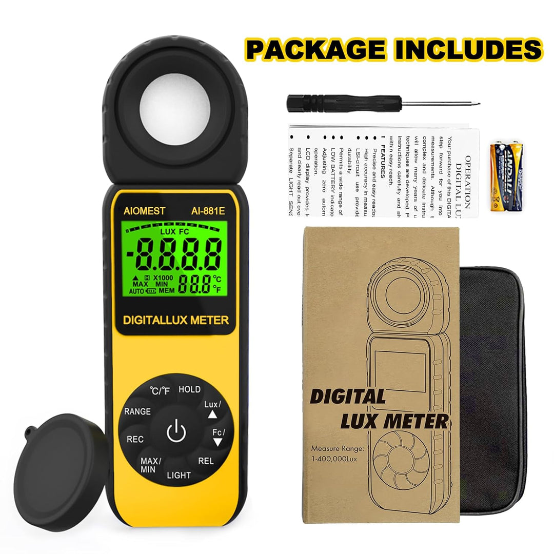 AIOMEST luxmeter, AI-881E Digitales Lichtmessgerät/Messlichter 0,01~300,000 Lux, Belichtungsmesser f
