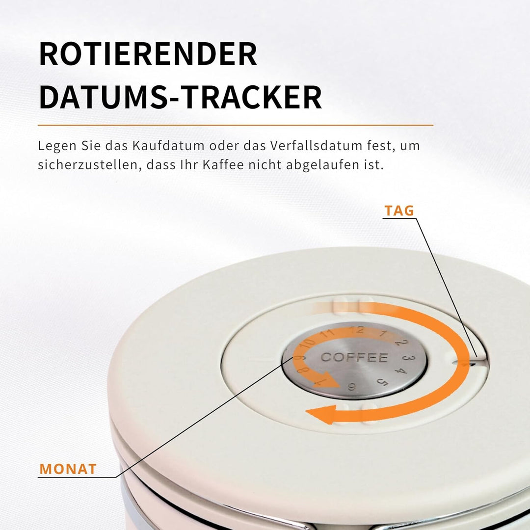 Kaffeedose Luftdicht aus Edelstahl 1800 ml Kaffeebohnen Behälter mit Messlöffel mit Datums Kaffedose
