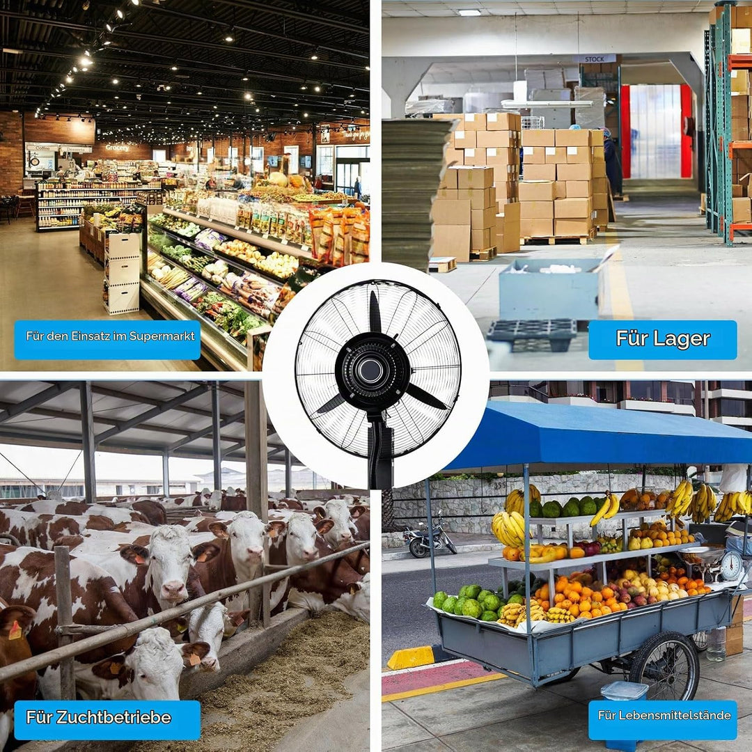 Ventilator für innen und aussen mit Sprühsystem, Schwarz tragbarer Sprühtank, 20 m~50m, Stand- &amp; Tis