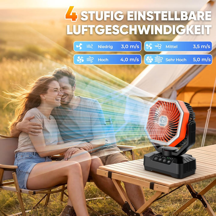 Multper 20000mAh Akku Camping Ventilator mit Fernbedienung & LED Licht, USB Ventilator leise mit Tim
