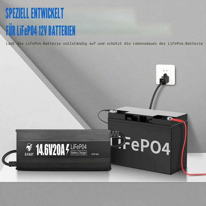 LiFePO4 Batterieladegerät 14,6V 20A Ladegerät 12V für Lithium Batterie Schnelles Aufladen für Wieder