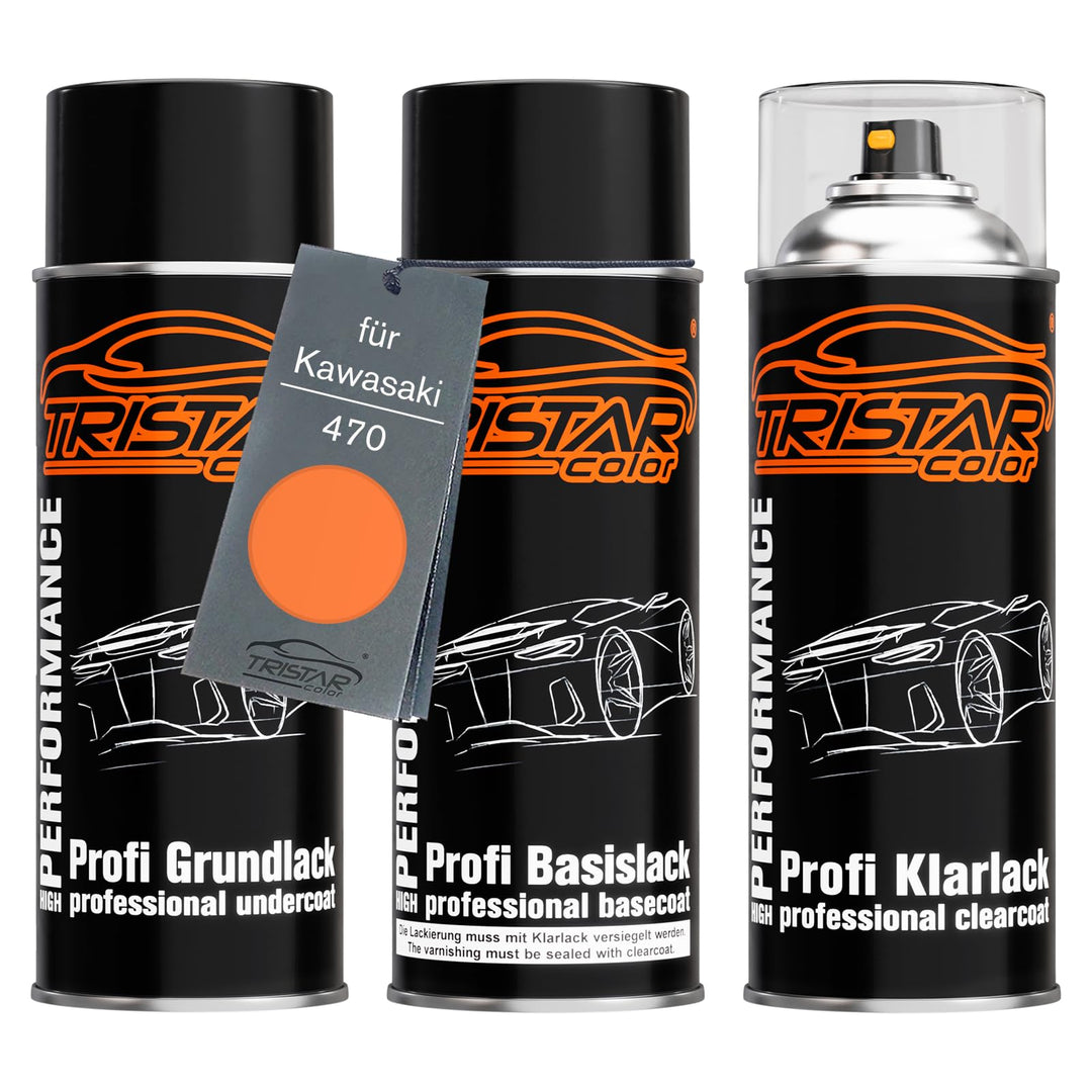 TRISTARcolor Motorradlack Spraydosen Set für Kawasaki 470 Blazing Orange Perl Grundlack Basislack Kl