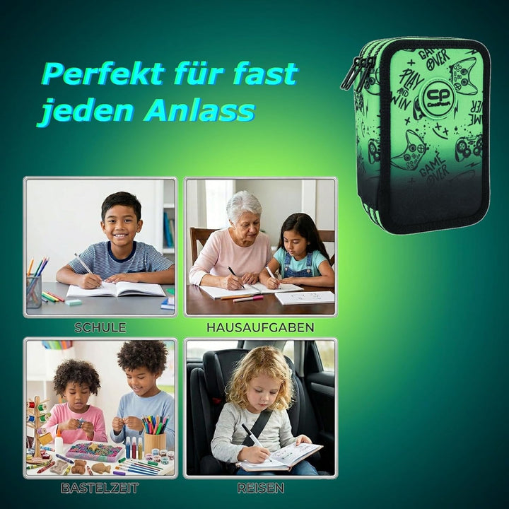 Goldkids - Federmäppchen 3 Fächer - Mäppchen für Mädchen und Jungen - Federmappe 3-Fach Federtasche