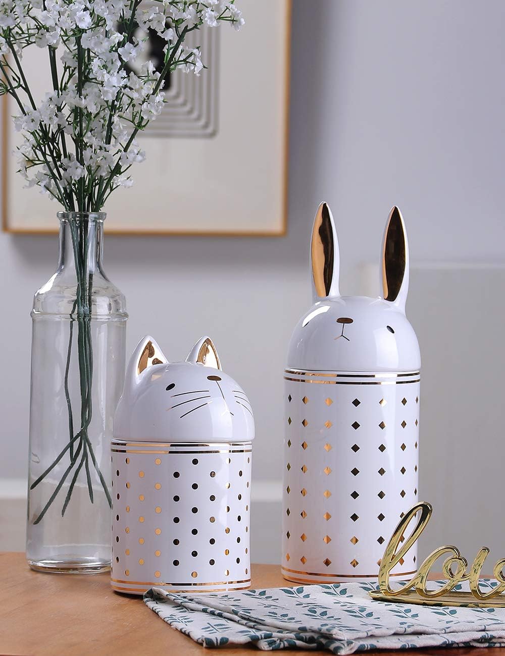 HAUCOZE Keramik Vorratsdose Hase Figur Modern Deko Wohnzimmer Skulptur Geschenk 20cm 500 Milliliter